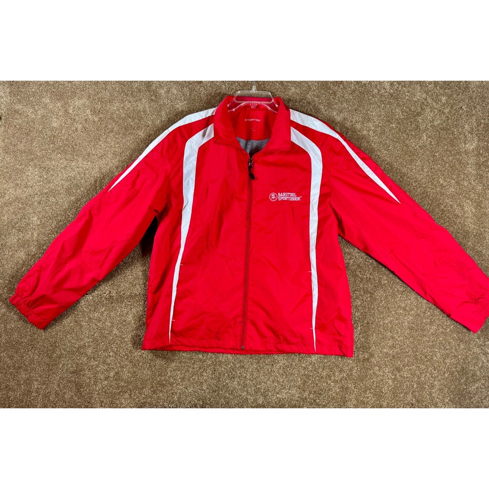 Sport Tek Barstool Sportsbook Red White Full Zip Track Jacket Mens‎ Large